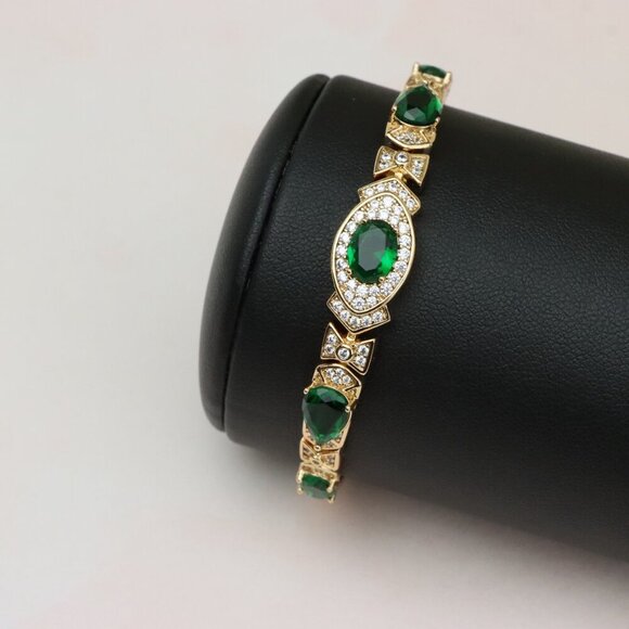 Rose Gold Bracelet with Green Stones, XPBL0678 - Picture 7 of 12